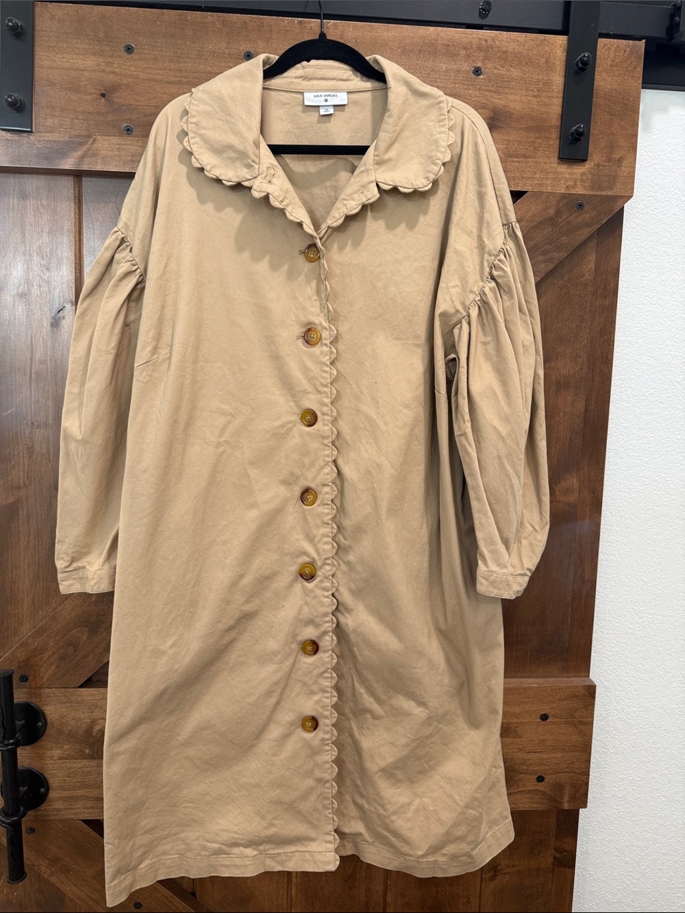 Kika Vargas Scallop-Trim Cotton Trench Coat - Tan Size 1X